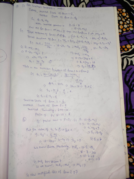 . So I for Cour not comb . Competition model. Suppuse, market share of frmica, market share of firm 22 So, Q=2 te ket demand