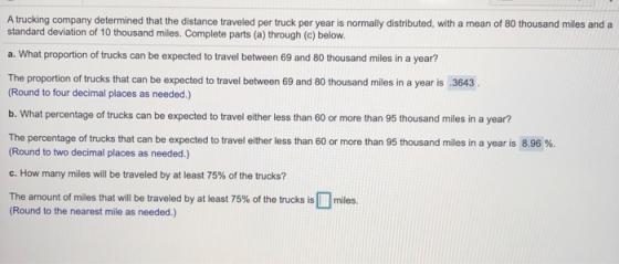 A trucking company determined that the distance traveled per truck per year is normally distributed, with a mean of 80 thousa