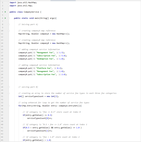 import java.util.HashMap; import java.util.Map; public class Company Service { public static void main(String[] args) { // so