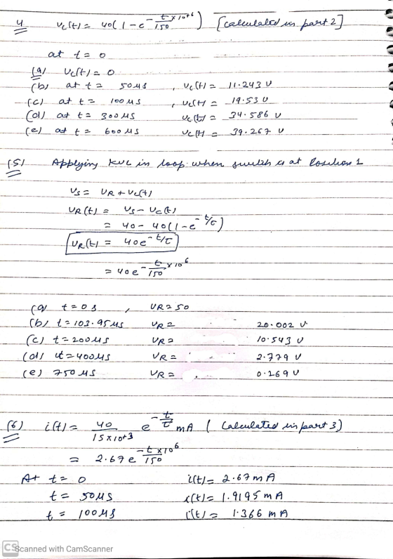 EX/ u velty - vol 1-0 150 calculated in part 2] --_-at tao ------ 191_Veltl=0 (be at ta sous velti = 11.243 v fol at t= 10ous