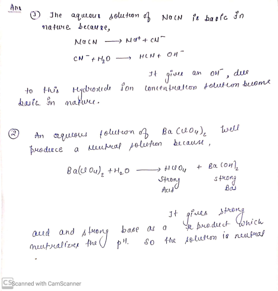 is basic in © The aqueous solution of NOIN mature because, NOCN → Not + CN CN HON+ OH + H2O It giver an oh, due Yon concentra