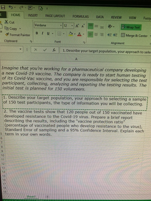 5-3- E HOME INSERT PAGE LAYOUT FORMULAS DATA REVIEW VIEW Fuzzy Verdana 12 A AT X Cut La Copy Format Painter Wrap Text Es Merg