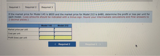 Required 1 Required 2 Required 3 If the market price for Model 145 is $820 and the market price for Model 212 is $480, determ