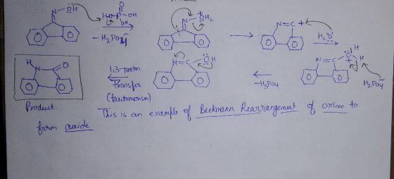 NSR 1,3-proton Transfer the Poy H₂Poy C onduS) This is an example of Beckmann Rearrangement of Product. form anide oxime to