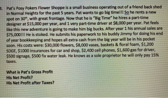 3. Pats Posy Pokers Flower Shoppe is a small business operating out of a friend back shed in Normal Heights for the past 5 y