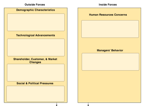 Outside Forces Inside Forces Demographic Characteristics Human Resources Concerns Technological Advancements Managers Behavi