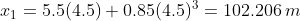 r1 = 5.5(4.5) + 0.85(4.5)3-102.206 m