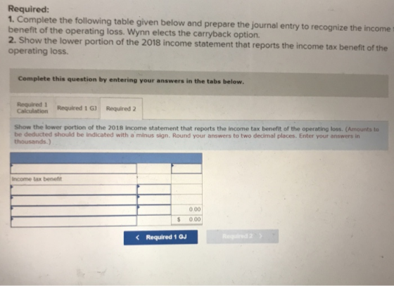 Required: 1. Complete the following table given below and prepare the journal entry to recognize the income benefit of the op