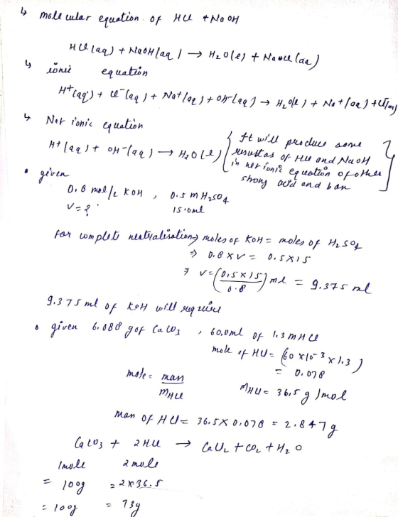 4 mole ular equation of Hell & Nooh laa) equation Hill laq) + NaOH(aq 1 H₂Olett Hauce conie H*129) + ce laq 1+ Not loqit ola