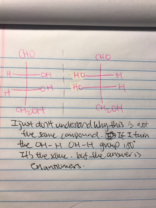 CHO A- -OH HOH Hot HH I just dont undestand why this is not the same compound. If I turn the OH-H OH-1H group 180° Its the