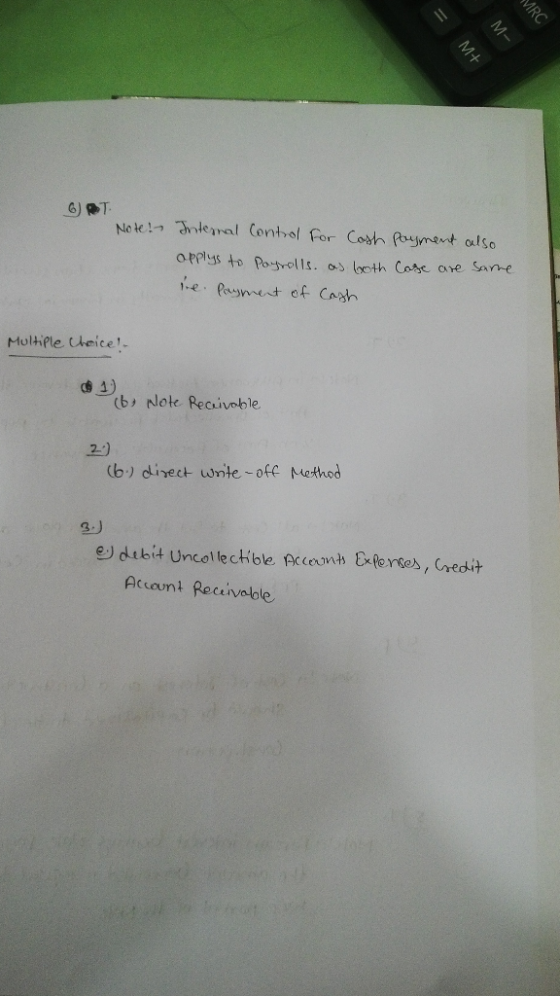 MRC M- M+ GOT Note! Internal Control for Cash opplys to payrolls. as both hre. Payment of Cash payment also Case are same Mul