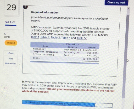 Check my work Required information [The following information applies to the questions displayed below.] Part 2 of 2 AMP Corp