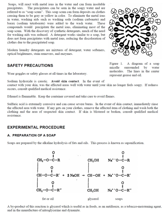 Soaps, will react with metal ions in the water and can form insoluble precipitates. The precipitates can be seen in the soapy
