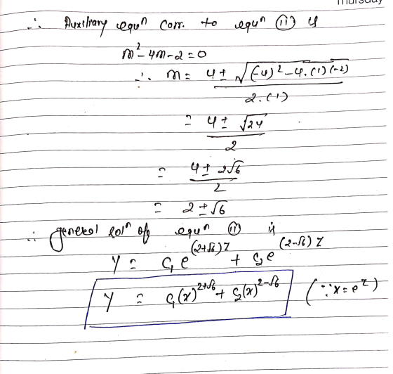 TTUI Juuy i Auxiliary equn corr. to requin ☺ u m? 4m-d=0 ma u t N (4) 2-4. (1) (-2) - die 4 2 Jay - 2 241 256 - 2 +86 . (тепе