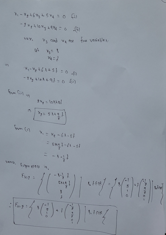 Fm О. чеn 10а 15, X - Mg + 6H₂ +544 = 0 fil -2 ngt long +994 = 0 W3 and we are free variables let 14 = 2 =) Hy het61 +5 t = 0