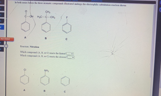 (References] In both series below the three aromatic compounds illustrated undergo the electrophilic substitution reaction sh