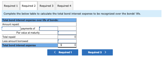 Required 1 Required 2 Required 3 Required 4 Complete the below table to calculate the total bond interest expense to be recog