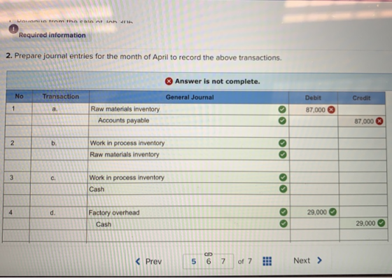 _Dovanie trom Required information 2. Prepare journal entries for the month of April to record the above transactions. * Answ