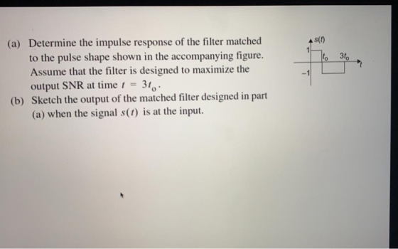 45(f) s(t0) Determine the impulse response of the filter matched to the pulse shape shown in the accompanying figure. Assume