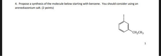 4. Propose a synthesis of the molecule below starting with benzene. You should consider using an arenediazonium salt. (2 poin