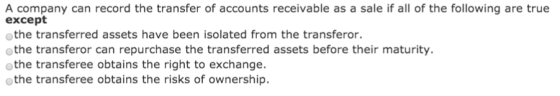 A company can record the transfer of accounts receivable as a sale if all of the following are true except the transferred as