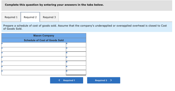 Complete this question by entering your answers in the tabs below. Required 1 Required 2 Required 3 Prepare a schedule of cos