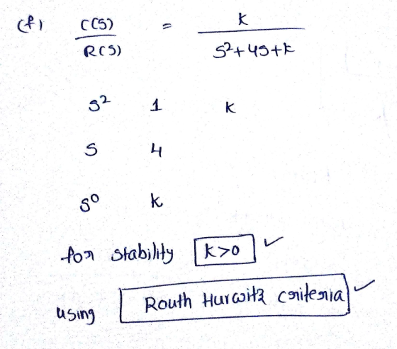 cC5) RC5) S45+k 32 1 K. k. to siabilty ko Routh Hurcaita cdenia using (1