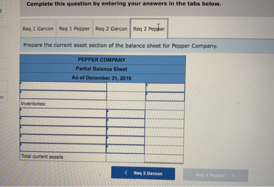 Complete this question by entering your answers in the tabs below. Req 1 Garcon Req 1 Pepper Req 2 Garcon Req 2 Pepper Prepar