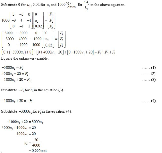 in the EA2 0frin the above equation. for £4 Substitute 0 for u 0.02 for u and 100 3 -3 0 0 1000-3 41F 0 -1 10.02F 3000-3000 0