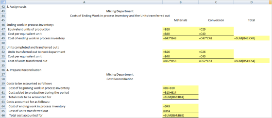 A 42 3. Assign costs 43 Mixing Department Costs of Ending Work in process Inventory and the Units transferred out Materials C