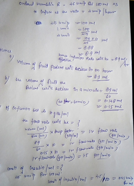 ondend Humblin R - 45 units as 100 ml us to insure at the rate = 4 unit hour o 45 unite = 100 ml 1 unit 4 unit 25 1991 - low
