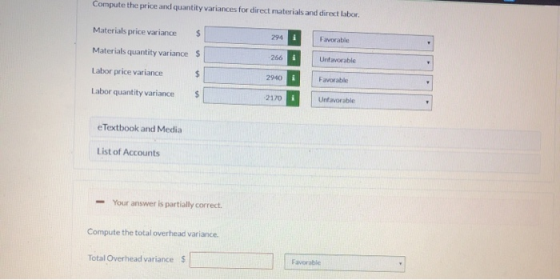 Compute the price and quantity variances for direct materials and direct labor Materials price variance $ 294 i Favorable Mat
