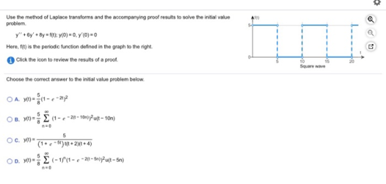Use the method of Laplace transforms and the accompanying proof results to solve the initial value problem. y + By + 8y = f