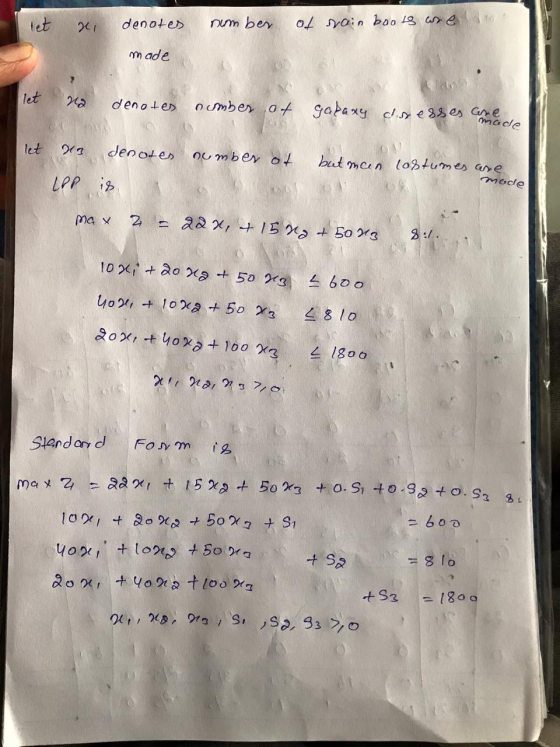 let ni denotes number of rain boots are made let wa denotes number of galaxy dresses are made 13 denotes number of but men co