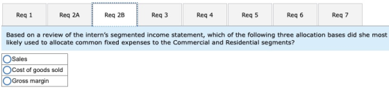 Req 1 Req 2A Req 2B Req3 Req 4 Reg 5 Reg 6 Req 7 Based on a review of the interns segmented income statement, which of the f