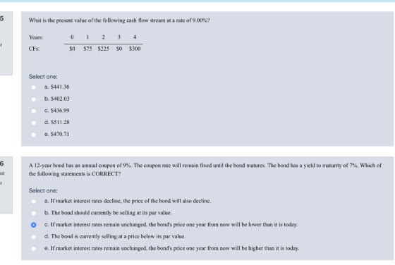 What is the present value of the following cash flow stream at a rate of 9.00%? Years: 0 3 4 1 2 $75 $225 CFs: $0 $0 $300 Sel