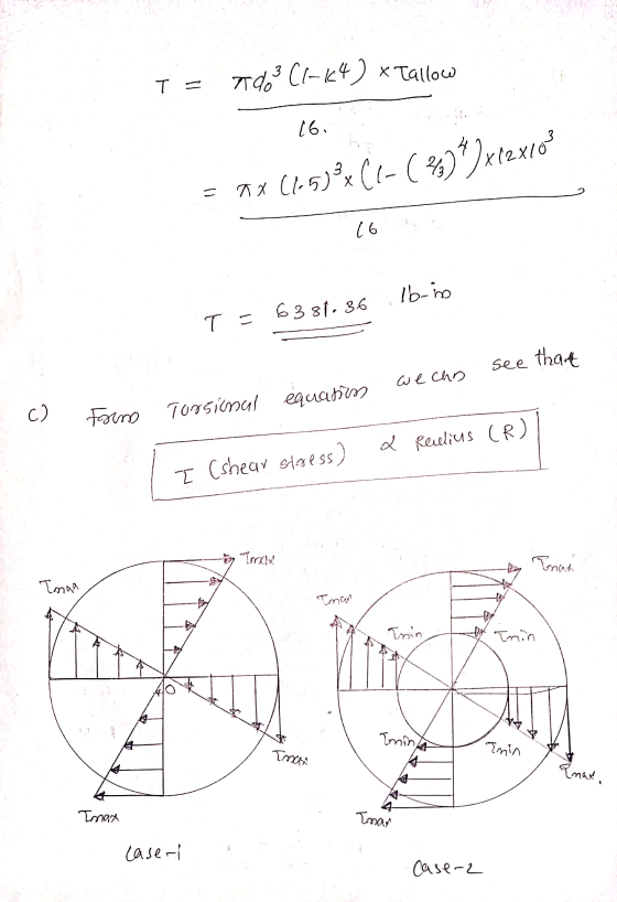 7 do 3 (164) * Tallow T = 16. *) x 12X103 5 ax (165)*x (6-( %) (6 Ib-io 63 81. 36 T = thant see we can c) Form Torsional equa