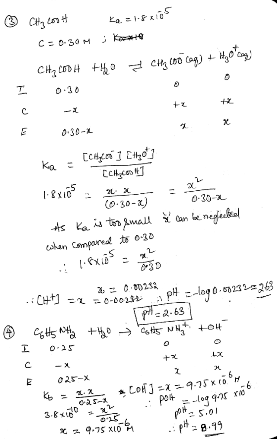 C = 0:30 M CH2 CODH CHy Loo cag) + +50 T. 0:30 0:30-X [CH,Con ] [tyot] 1.8x10 %3D (0:30-a) O-30-2 As ka is too amall i Can be