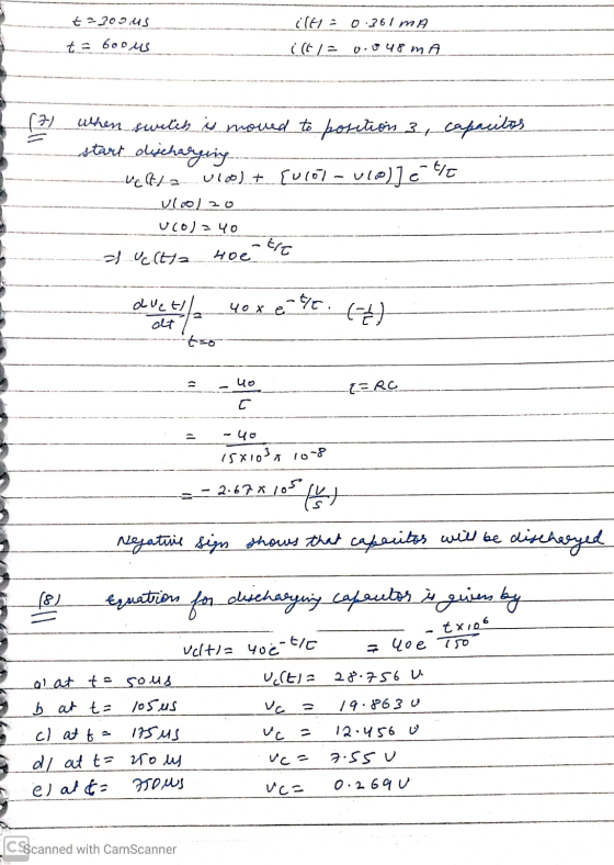 --- t=300us t = 60ous HM 198.0 =4)? Hudhain = 7)) ? -------------- (71 when switch is moved to position 3, capacitos start di