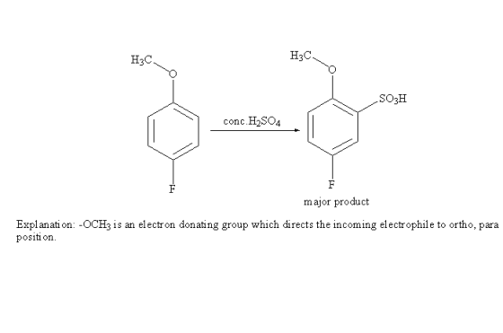 H3C H3C SO3H conc.H2SO4 major product Explanati on -OCH3 is an electron donating group which directs the incoming electrophil