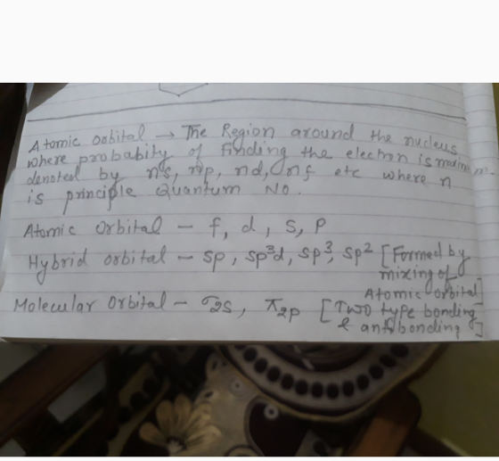 R Atomic-oabita2 →The oing the elechon is mi nd,dns etc where n ohere paro babih is principle auan Atorri e orbindーf, a , s, P Hybrid 0sb Moleslar Orbital Pe bondi