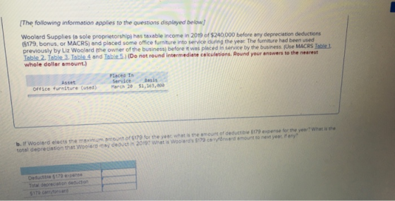 The following information applies to the questions displayed below.) Woolard Supplies (a sole proprietorship) has taxable inc