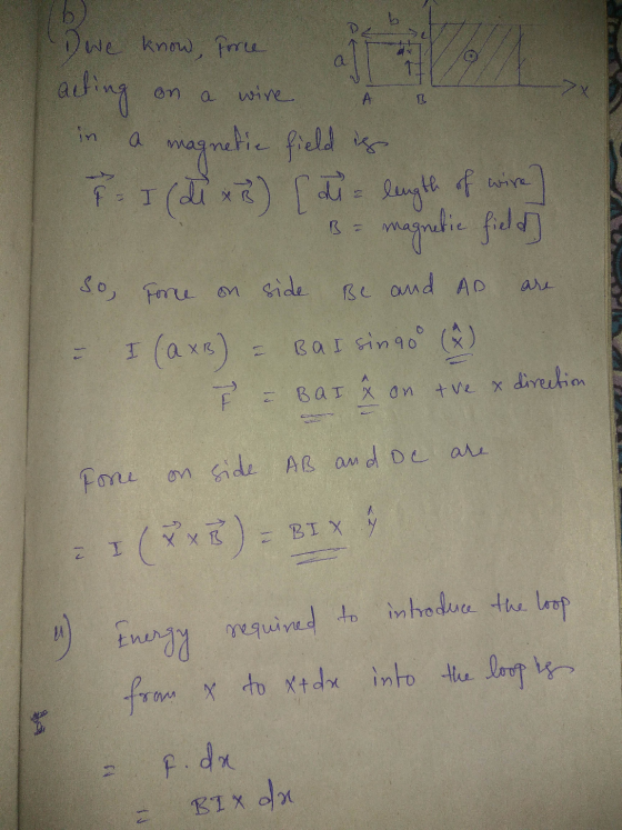 we know, force acting on a wire A in a magnetic field is I I (di x die length of wire] B = magnetic field] so force on side B
