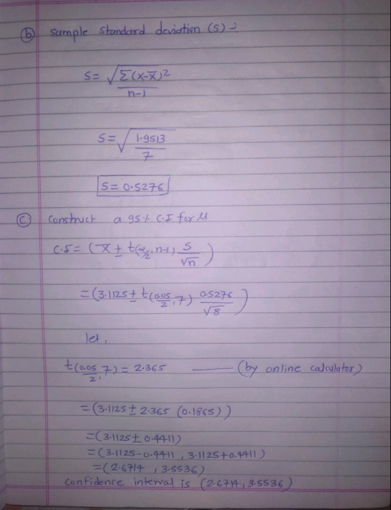 bSumple Shandard dasiethen(S) h- 7 S20.5276 Constuck a gst cEfar Vn (3.125+ a O5276 let by online calculator t(o.05 7)2.365 (