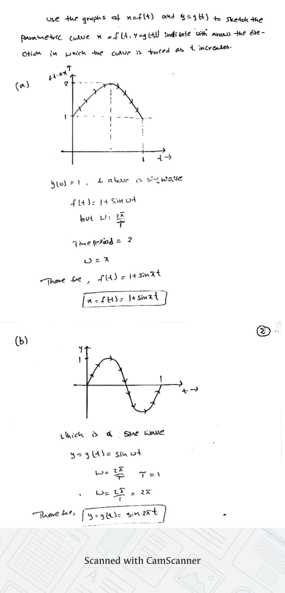 use the graphs of n=flt) and 9=9H) to sketch the parametric culme n of Lt, yag (tl) indicate with arrows the dire - Ction in