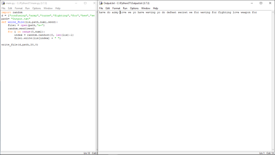0 x lè Output.txt - C:\Python37/Output.txt (3.7.3) - File Edit Format Run Options Window Help have do army love we yo have wa