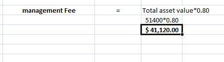 management Fee Total asset value*0.80 51400*0.80 $ 41,120.00!
