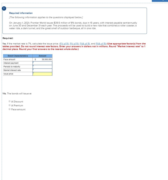 Required information The following information applies to the questions displayed below.] On January 1, 2021, Frontier World