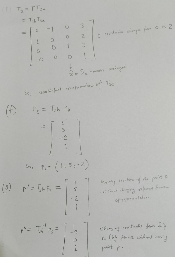 (1) T₂ = TTsa = Tub Tsa o to 2. 10 -1 6 37 y coordindes changes feron To 0 1 0 To o 1 1 ² =ña remains unchanged Tsa - So cowo