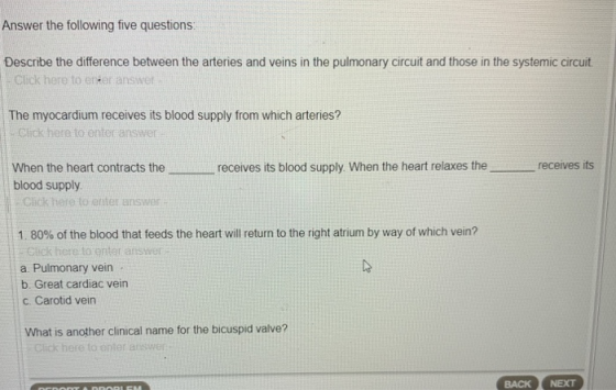 Answer the following five questions: Describe the difference between the arteries and veins in the pulmonary circuit and thos